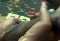 Intense handjob session on a massive big black cock