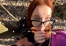 Wild Ginger Beauty Gives Extreme Public Blowjob In The Woods