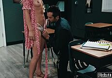 Creepy janitor licks and fucks teen