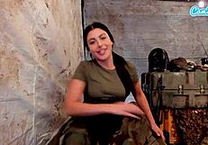 sexy amateur soldier touches her private area