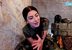 sexy amateur soldier touches her private area