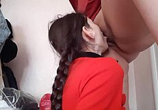 Seductive Teacher Forces Innocent Student to Lick Her Wet Pussy Deeply in the Classroom