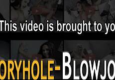 Watch this cutie suck big black cocks through the gloryhole