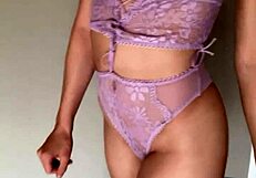 Transparent Body Suit Over Matching Sheer Lingerie Set Crossdressing Tease!