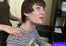 perverted college teen sneaks dorm shower fuck with roommate after office tease