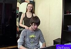 perverted college teen sneaks dorm shower fuck with roommate after office tease