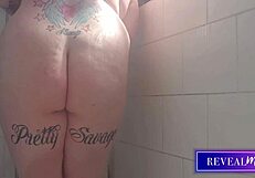 Curvy Babe Fingers Fat Ass Pussy in Steamy Shower Jet
