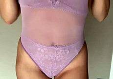 Transparent Body Suit Over Matching Sheer Lingerie Set Crossdressing Tease!