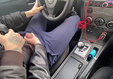 stranger slut drops to knees for dirty car blowjob on huge cock
