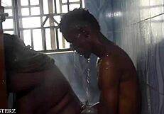 horny amateurs fuck under shower doggystyle creampie wet pussy big cock