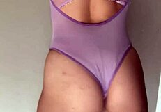 Transparent Body Suit Over Matching Sheer Lingerie Set Crossdressing Tease!