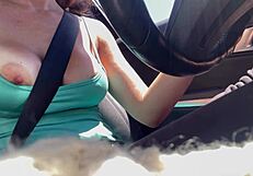 italian milf artemisia love's big natural tits nipples teased outdoor car closeup