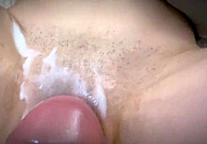hey stepbro cums on my shaved pussy then rubs it closeup
