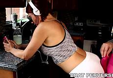 Freaky yoga pantyhose asses covered in hot cum from jeans grinding!