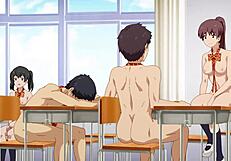 check out these cute anime schoolgirls stripping bare