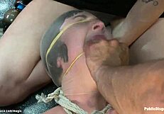 bound tattoo slut takes brutal anal banging in shop