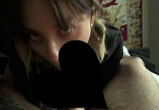 Sweet glasses goth girl deepthroats huge black cock while caressed