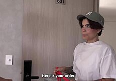 Juicy Latina Delivery Girl Sucks Cock Deep Then Rides for Creampie Service!