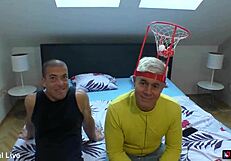 football fans spot massive cock stepson and pull him into wild ffm threesome party bend over