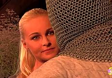 blonde and brunette medieval hotties enjoy outdoor licking and fingering