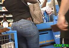 Hidden cam catches fat black BBW ass close-up shaking