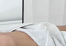 Close-up oiled massage handjob ends with huge cumshot pov