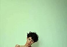 Skinny teen strokes monster cock horny on sunny bed