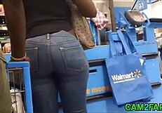 Hidden cam catches fat black BBW ass close-up shaking