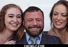 Freeuse family gangbangs dad with milf teen slaves before his big interview