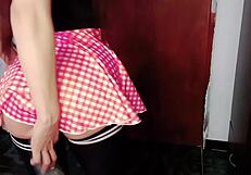 Horny latina teen with anal plug masturbates then gets pounded