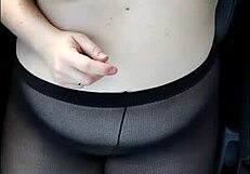 StepMom Flashes Oiled Tits and Ass Publicly in Moving Car