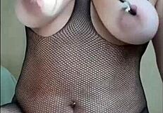 hairy mature milf squirts from huge dildo in saggy tits homemade