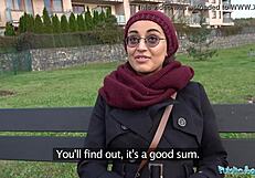 public agent pays horny arab beauty cash to fuck her tight pussy with monster cock outdoors pov