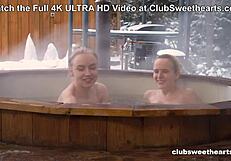 this horny couple and petite teen fuck in hot tub jacuzzi during snow with doggystyle