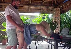 Creampie Fucking Best Friend's Wife on Patio at Work