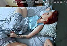 stepmom sneaks me into her hotel room, jerks my throbbing cock then rides it hard in total shame!