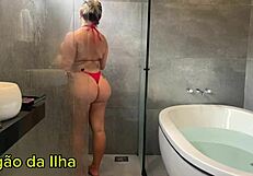 Wife sucks friend in shower then creampied tight by hubby