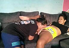 blackmails horny colombian friend into ass licking and pussy orgasm homemade