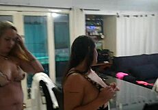 Visited Paty Bumbum and Toro de Oro, sucked and came with her while he stepped out, then him while she showered