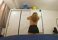 streetwalker flashes miniskirt pussy while masturbating for cash