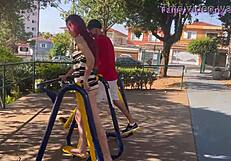 wife flashes miniskirt ass for husband in crowded public park street