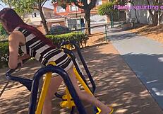 wife flashes miniskirt ass for husband in crowded public park street