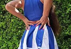 Super Sexy Naked Cheerleader Dances Teases Flashes Tits Outdoors Stripping