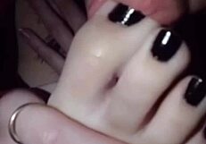 Polish lesbian self-worships feet coated in black nail polish