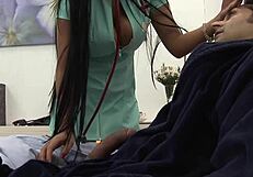 hey nurse marcee in lingerie and stockings blows rides and fucks patient superior doggystyle with huge tits