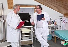 18yo nerd keira flow cums nonstop from two old doctors' gyno machine!