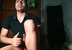 he strokes his monster cock until explosive finish in pleasurable solo masturbation