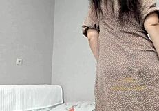 Amazing russian milf angela with huge saggy tits big nipples juicy hairy pussy strips evening dress lingerie dance