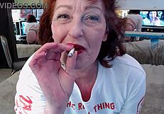 dawnskye1962 smokes teasing your cock fully clothed granny style!!