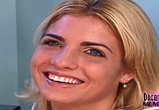 meeting hot blonde smokeshow marcelis teasing shaved pussy on sofa